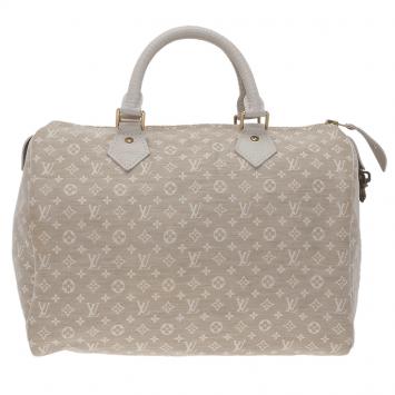 Pre Owned Louis Vuitton Cream Monogram Mini Lin Speedy 30 Bag