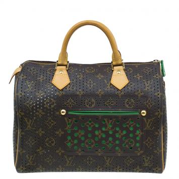 Pre Owned Louis Vuitton Green Monogram Perforated Canvas Limited Edition Speedy 30 Bag