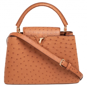 Pre Owned Louis Vuitton Tan Ostrich Leather Capucines PM Bag