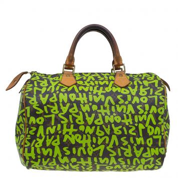 Pre Owned Louis Vuitton Monogram Canvas Lime Green Graffiti Stephen Sprouse Speedy 30 Bag