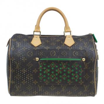 Pre Owned Louis Vuitton Green Perforated Monogram Canvas Speedy 30 Bag Limited Edition