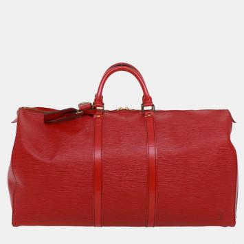 Pre Owned Louis Vuitton Red Epi Leather Keepall 55 Duffel Bag
