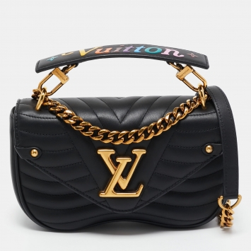 Pre Owned Louis Vuitton Black Leather New Wave Chain PM Bag