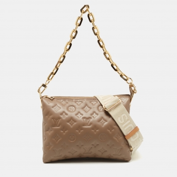 Pre Owned Louis Vuitton Taupe Monogram Embossed Coussin PM Bag