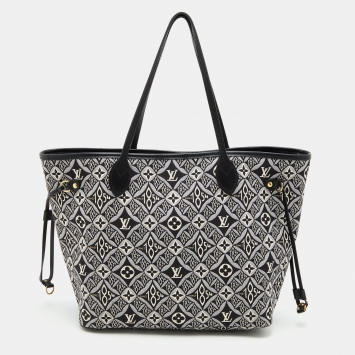 Pre Owned Louis Vuitton Black/White Jacquard Since 1854 Neverfull MM Bag