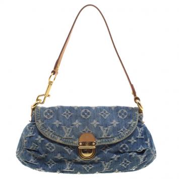 Pre Owned Louis Vuitton Blue Monogram Denim Mini Pleaty Bag
