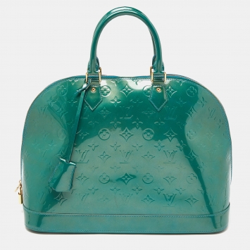 Pre Owned Louis Vuitton Blue Galactic Monogram Vernis Alma GM Bag