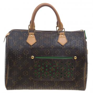 Pre Owned Louis Vuitton Green Monogram Perforated Canvas Limited Edition Speedy 30