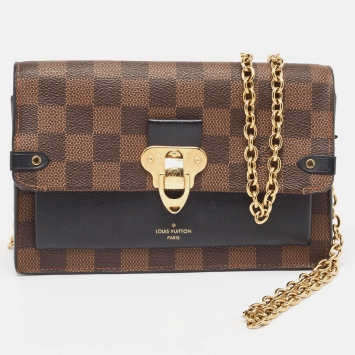 Pre Owned Louis Vuitton Black Damier Ebene Canvas Vavin Chain Wallet 