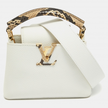 Pre Owned Louis Vuitton White/Beige Taurillon Leather and Python Mini Capucines Bag
