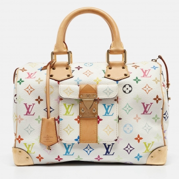 Pre Owned Louis Vuitton White Monogram Multicolore Canvas Speedy 30 Bag