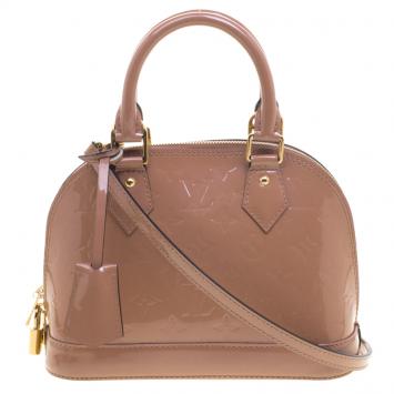 Pre Owned Louis Vuitton Rose Velours Monogram Vernis Alma BB Bag
