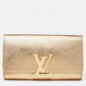 Pre Owned Louis Vuitton Metallic Gold Leather Louise Clutch