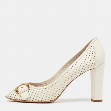 Pre Owned Louis Vuitton Cream Patent Leather Peep Toe Pumps Size 40