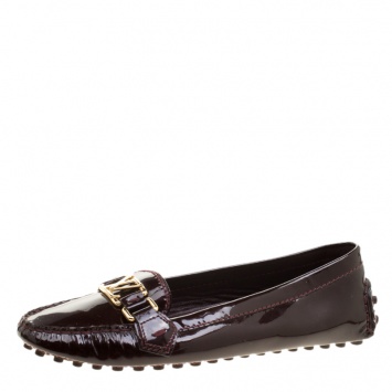 Pre Owned Louis Vuitton Bordeaux Patent Leather Oxford Loafers Size 37.5