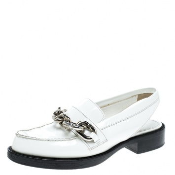 Pre Owned Louis Vuitton White Leather Samourai Slingback Loafers Size 37.5
