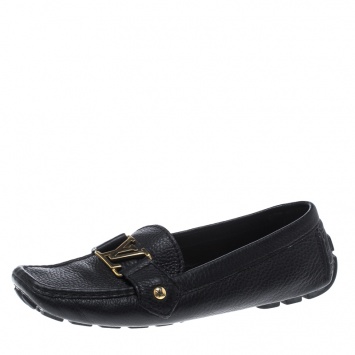 Pre Owned Louis Vuitton Black Leather Oxford Loafers Size 37.5