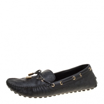 Pre Owned Louis Vuitton Black Monogram Empreinte Leather Gloria Flat Loafers Size 38.5