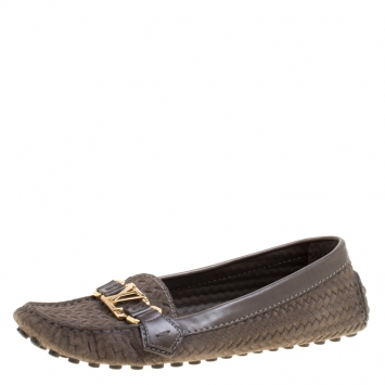 Pre Owned Louis Vuitton Grey Nubuck Leather Hockenheim Loafers Size 39
