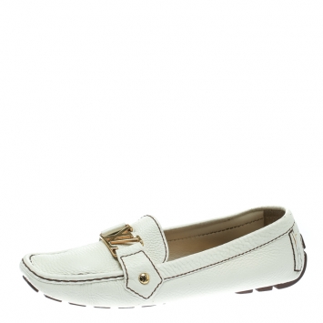 Pre Owned Louis Vuitton Off White Leather Oxford Loafers Size 39.5