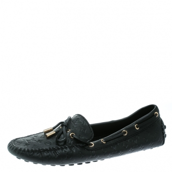 Pre Owned Louis Vuitton Black Monogram Empreinte Leather Gloria Flat Loafers Size 38.5