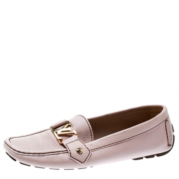 Pre Owned Louis Vuitton Pink Leather Monte Carlo Slip On Loafers Size 39
