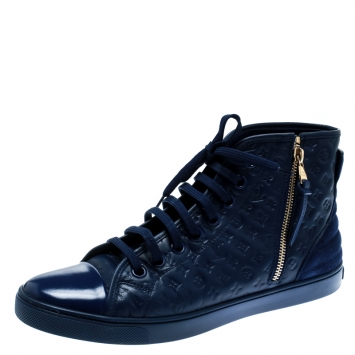 Pre Owned Louis Vuitton Blue Monogram Empreinte Leather Punchy High Top Sneakers Size 39