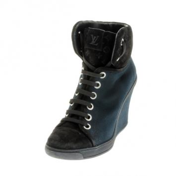 Pre Owned Louis Vuitton Black Batignolles Wedge High Top Sneakers Size 37