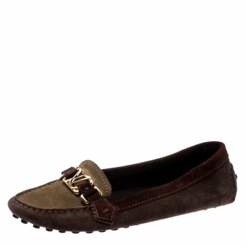 Pre Owned Louis Vuitton Tricolor Suede Oxford Loafers Size 40.5