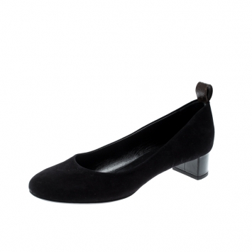 Pre Owned Louis Vuitton Black Suede Block Heel Pumps Size 38
