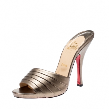 Pre Owned Christian Loubotuin Metallic Bronze Leather Charmula Open Toe Sandals Size 39