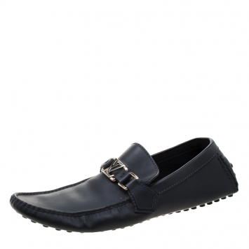 Pre Owned Louis Vuitton Blue Leather Monte Carlo Loafers Size 42.5
