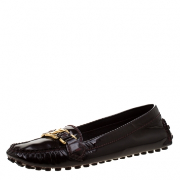 Pre Owned Louis Vuitton Bordeaux Patent Leather Oxford Loafers Size 39