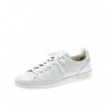 Pre Owned Louis Vuitton White Croc Embossed Leather Front Row Sneakers Size 38