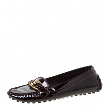 Pre Owned Louis Vuitton Burgundy Patent Leather Oxford Loafers Size 37