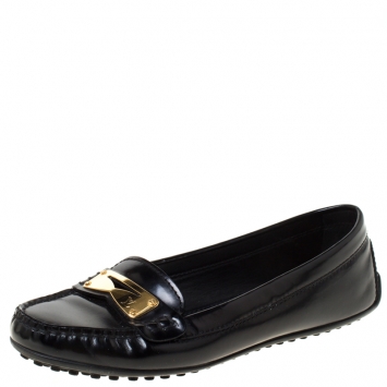 Pre Owned Louis Vuitton Black Leather Penny Loafers Size 36