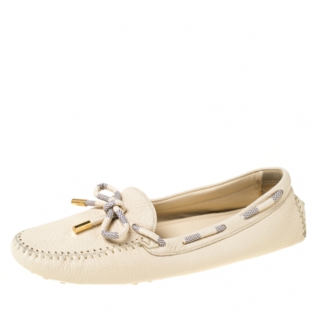Pre Owned Louis Vuitton Beige Leather Gloria Loafers Size 41