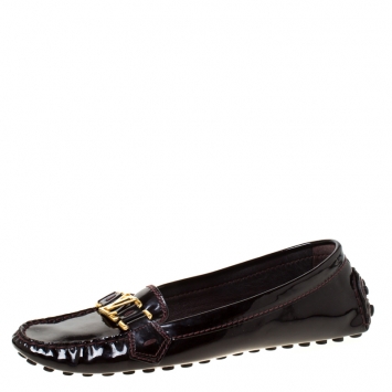 Pre Owned Louis Vuitton Burgundy Leather Monte Carlo Slip On Loafers Size 38.5