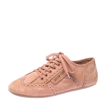 Pre Owned Louis Vuitton Light Peach Nubuck Leather Lace Up Brogue Sneakers Size 37