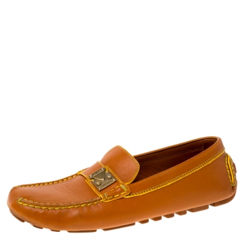 Pre Owned Louis Vuitton Brown Leather Slip On Loafers Size 37