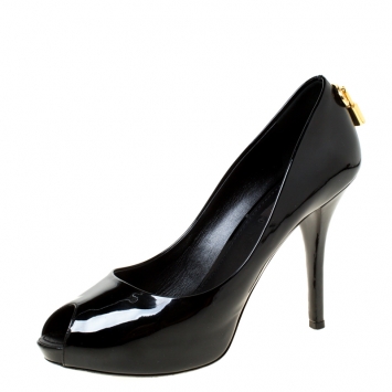 Pre Owned Louis Vuitton Black Patent Leather Oh Really! Peep Toe Platform Pumps Size 38