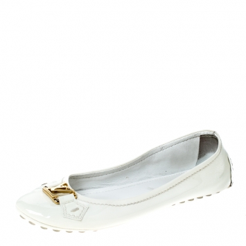 Pre Owned Louis Vuitton White Patent Leather Ballet Flats Size 37.5