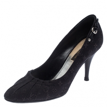 Pre Owned Louis Vuitton Black Monogram Canvas Mini Lin Myosotis Pumps Size 36