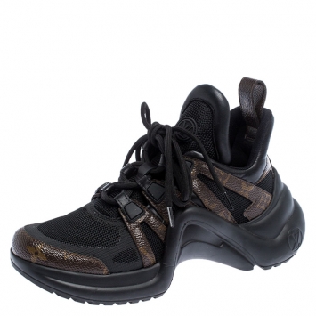 Pre Owned Louis Vuitton Black/Brown Monogram Canvas And Mesh LV Archlight High Top Sneakers  Size 37