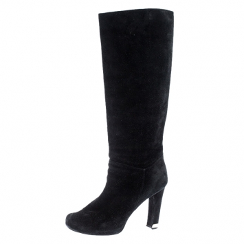 Pre Owned Louis Vuitton Black Suede Mid Calf Boots Size 38.5