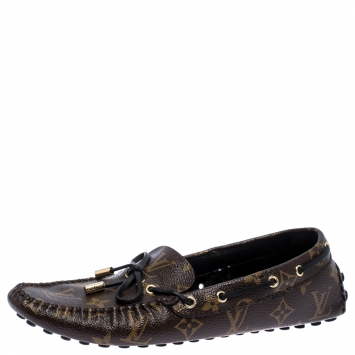Pre Owned Louis Vuitton Brown Monogram Canvas Gloria Flat Loafers Size 40