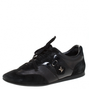 Pre Owned Louis Vuitton Black Suede Leather Low Top Sneakers Size 38