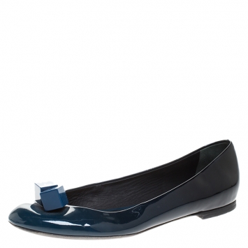 Pre Owned Louis Vuitton Two Tone Patent Leather Cube Embellished Ballet Flats Size 38