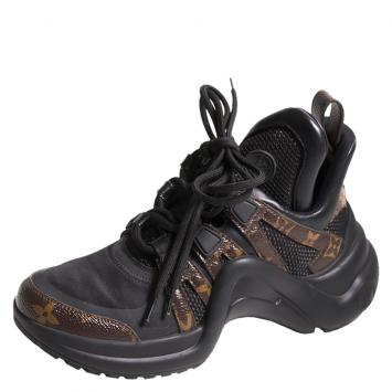Pre Owned Louis Vuitton Black/Brown Monogram Canvas And Mesh LV Archlight High Top Sneakers Size 36