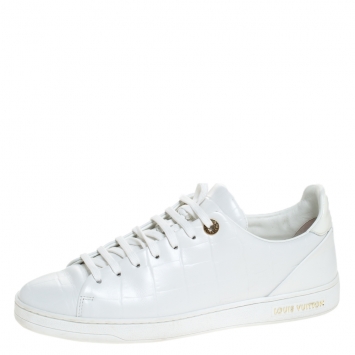 Pre Owned Louis Vuitton White Croc Embossed Leather Frontrow Low Top Sneakers Size 40